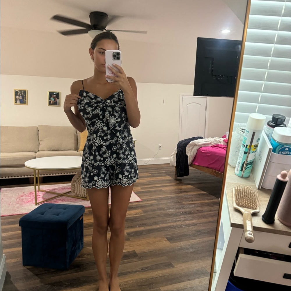Floral Black and White romper
